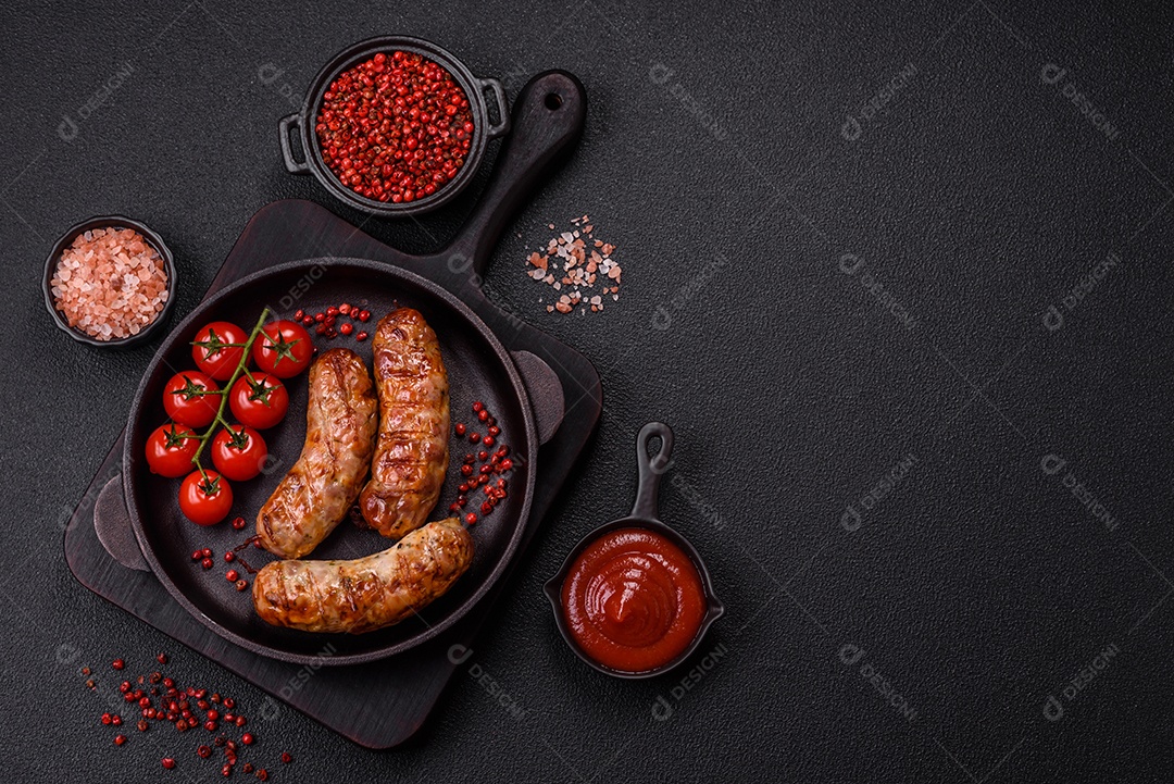 Salsichas de porco ou frango grelhadas com sal, especiarias e ervas