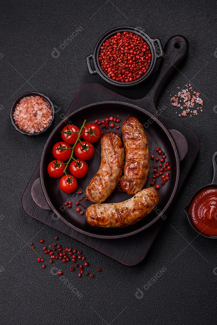 Salsichas de porco ou frango grelhadas com sal, especiarias e ervas