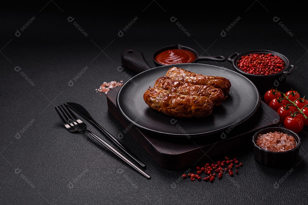 Salsichas de porco ou frango grelhadas com sal, especiarias e ervas