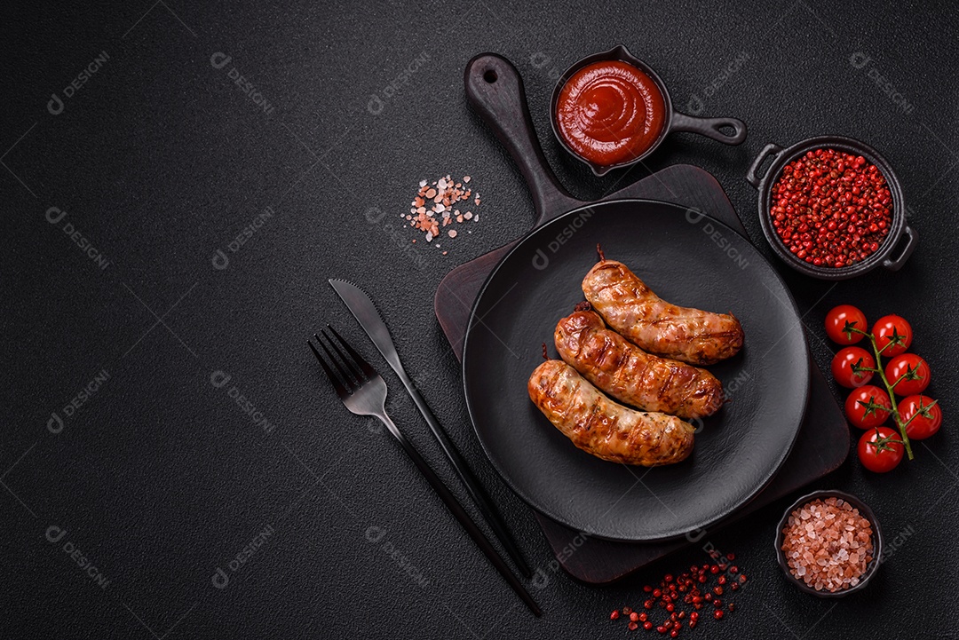 Salsichas de porco ou frango grelhadas com sal, especiarias e ervas