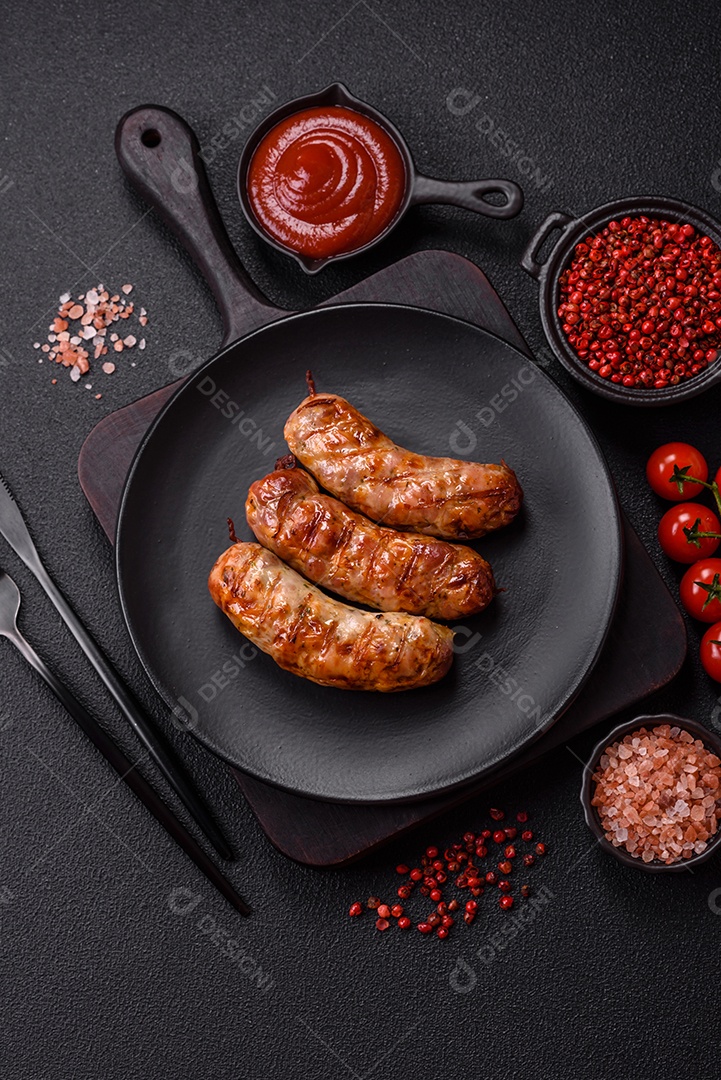 Salsichas de porco ou frango grelhadas com sal, especiarias e ervas