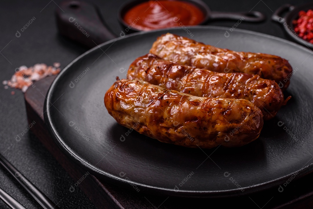 Salsichas de porco ou frango grelhadas com sal, especiarias e ervas