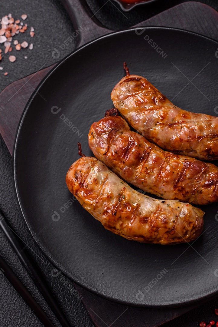Salsichas de porco ou frango grelhadas com sal, especiarias e ervas