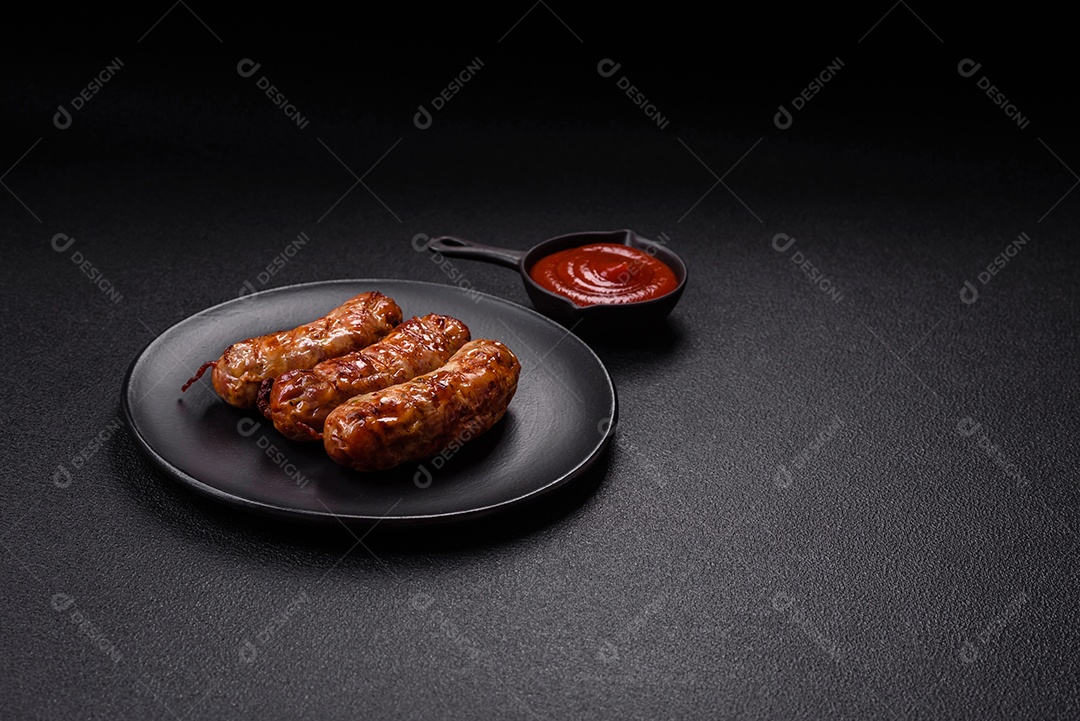 Linguiça grelhada com molho ao lado