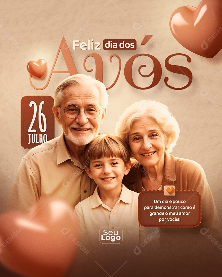 Dia dos Avós 26 de Julho como é Grande o meu Amor por Vocês Social Media PSD Editável