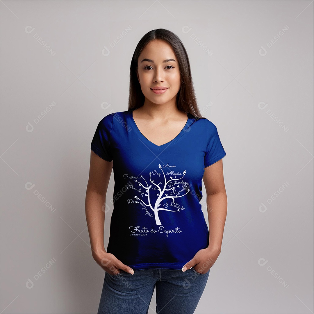 Mockup Camiseta Femina Fruto do Espirito PSD Editável