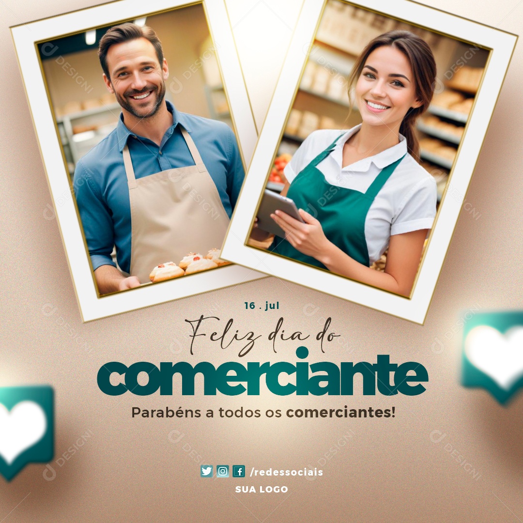 Dia do Comerciante 16 de Julho Social Media PSD Editável