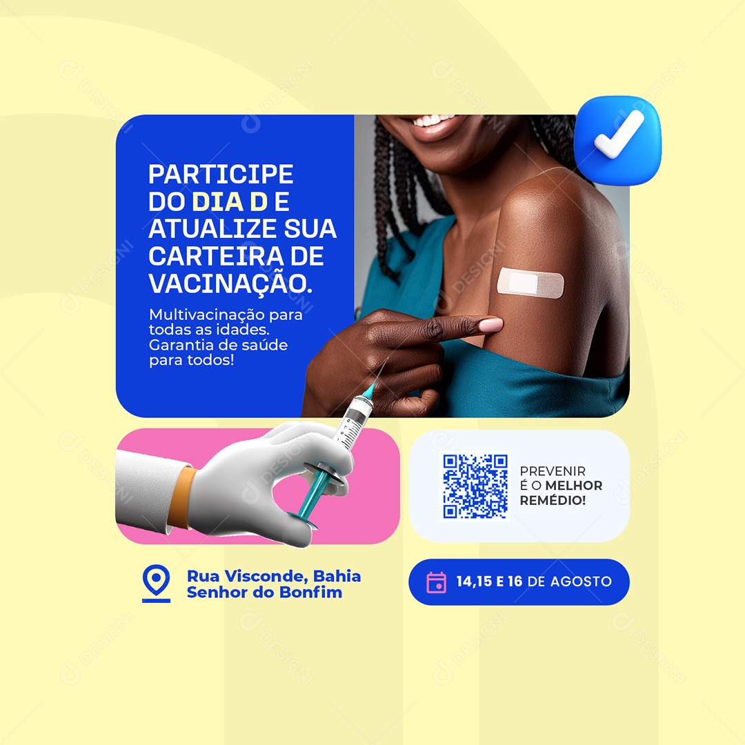 Vacinação Participe do Dia D e Atualize sua Carteira de Vacinação Social Media PSD Editável