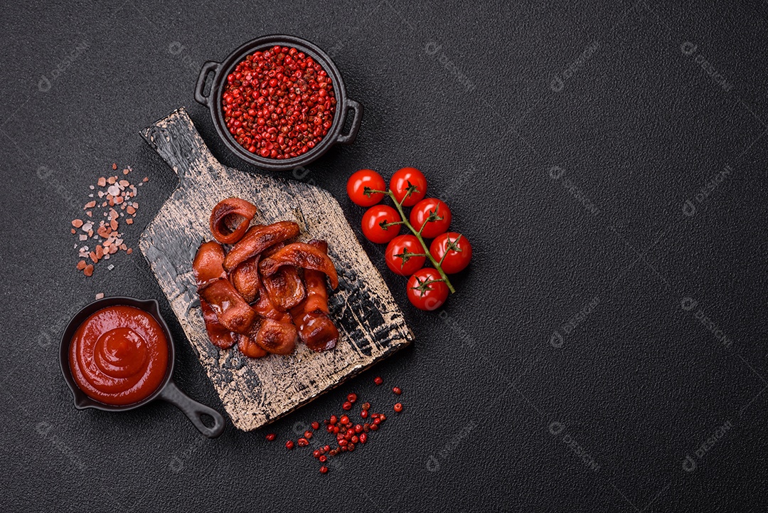 Delicioso feijão enlatado nutritivo com tomate, com sal e temperos como complemento de alto teor calórico para o café da manh