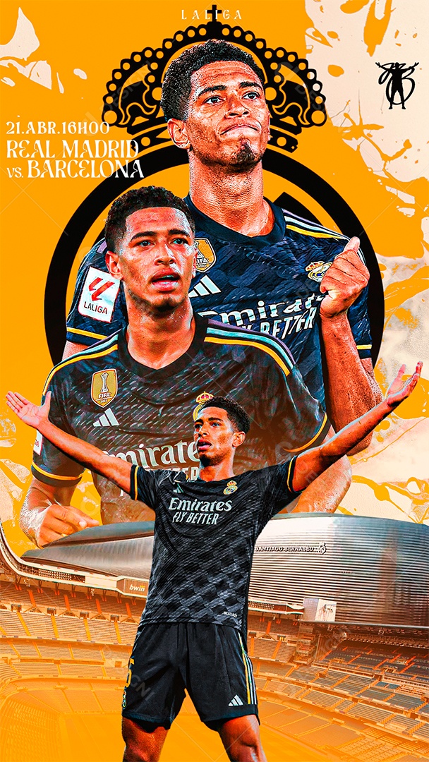 Matchday Bellingham Champions League Social Media PSD Editável