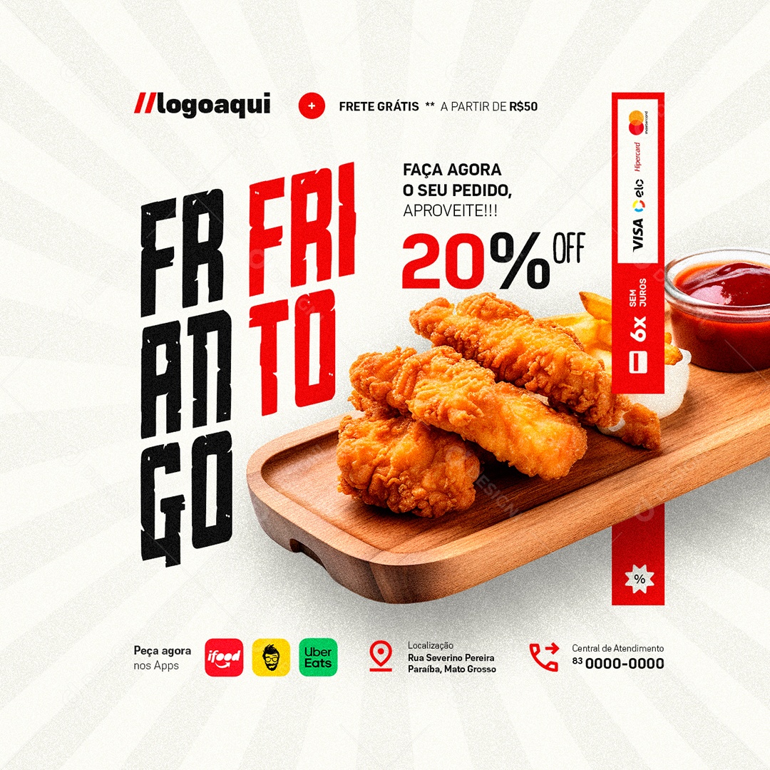 Frango Frito 20% Off Social Media PSD Editável