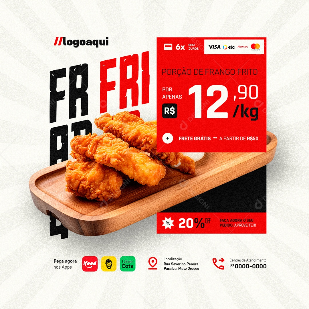 Frango Frito Peça Agora nos Apps Social Media PSD Editável