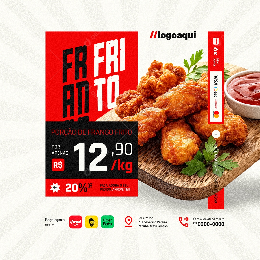 Social Media Porção de Frango Frito PSD Editável