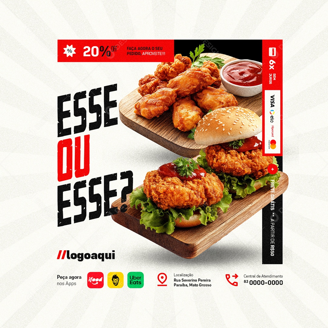 Frango Frito Faça Agora seu Pedido Esse ou Esse Social Media PSD Editável