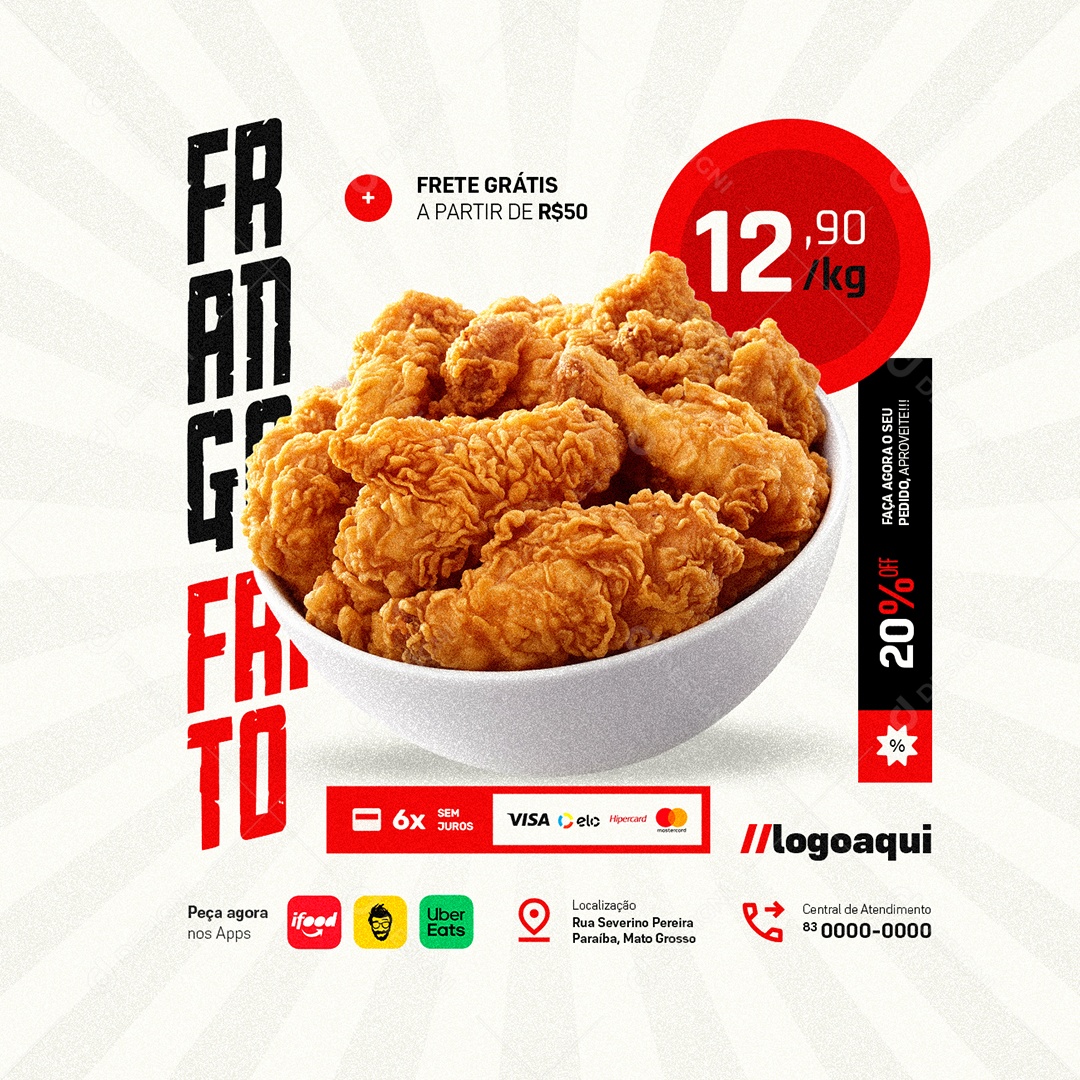 Frango Frito 20% Off Social Media PSD Editável