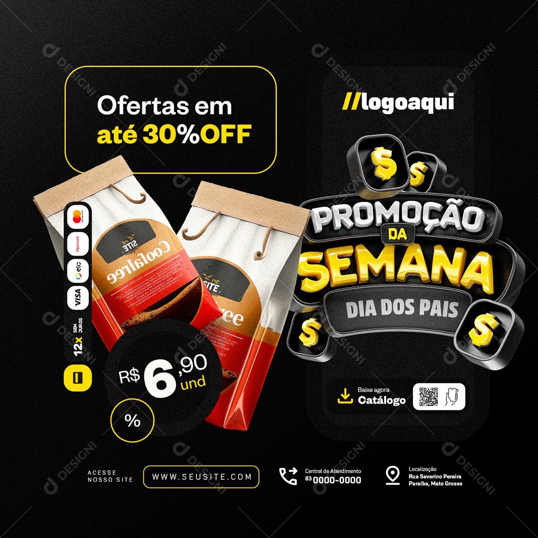 Promoção da Semana Dia dos Pais Supermercado Ofertas em Até 30% Social Media PSD Editável