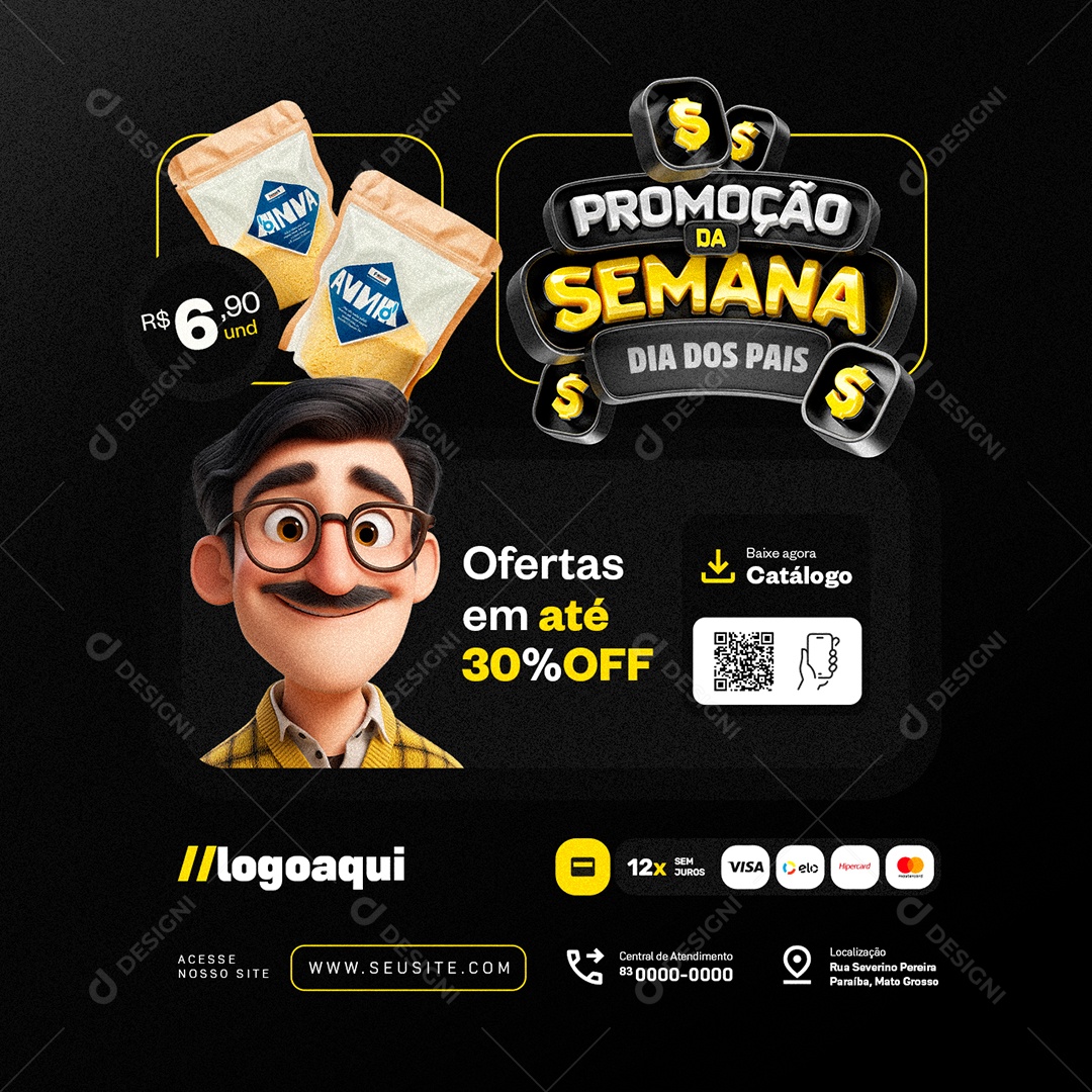 Promoção da Semana Dia dos Pais Supermercado Ofertas Social Media PSD Editável