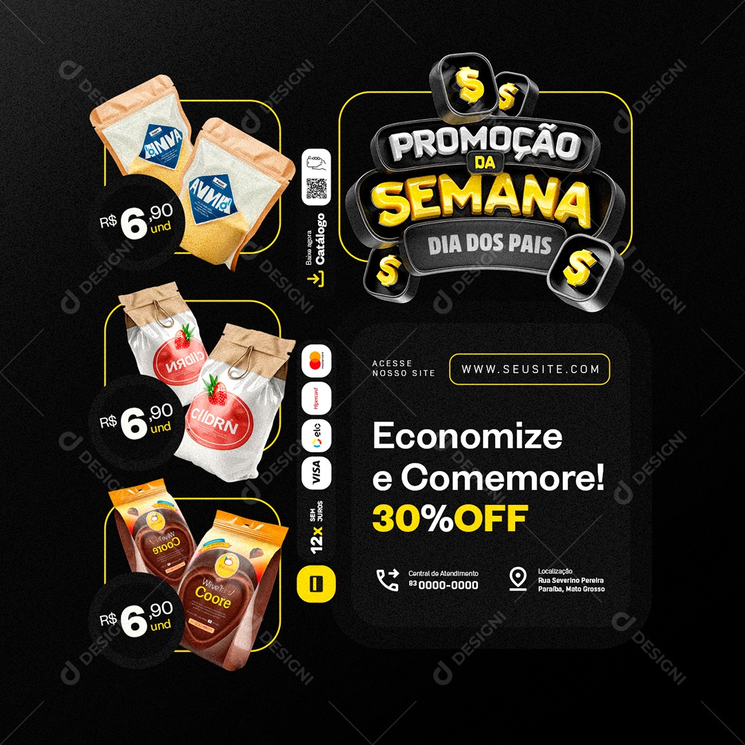 Promoção da Semana Dia dos Pais Supermercado Economize Social Media PSD Editável