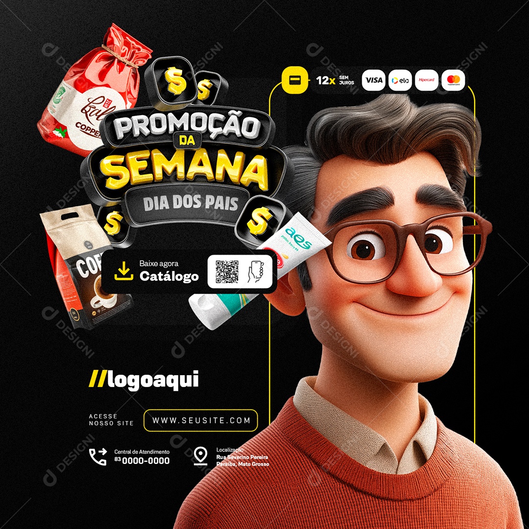 Promoção da Semana Dia dos Pais Supermercado Baixe Agora Social Media PSD Editável