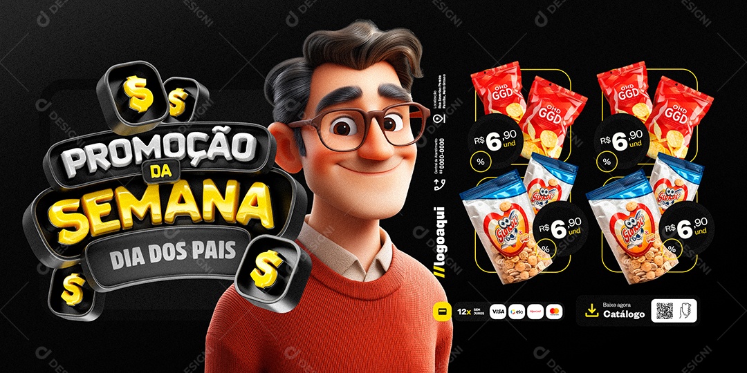 Carrossel Promoção da Semana Dia dos Pais Supermercado Social Media PSD Editável