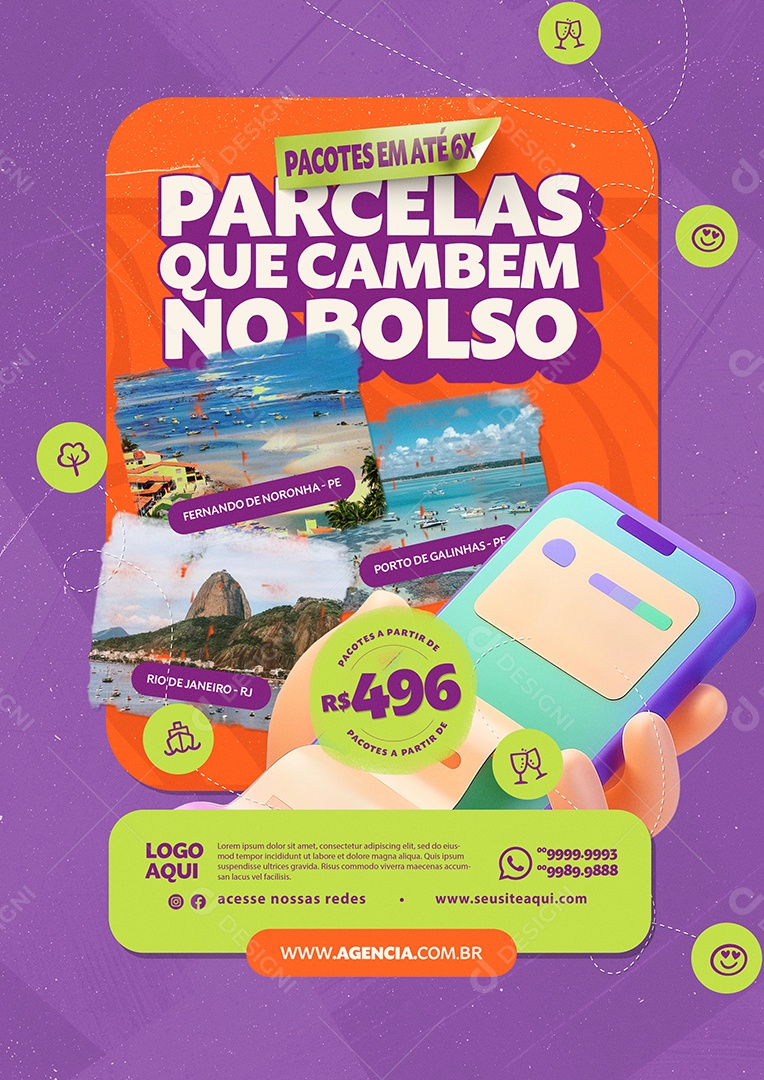Agência de Viagens Flyer Parcelas que Cabem no Bolso Social Media PSD Editável
