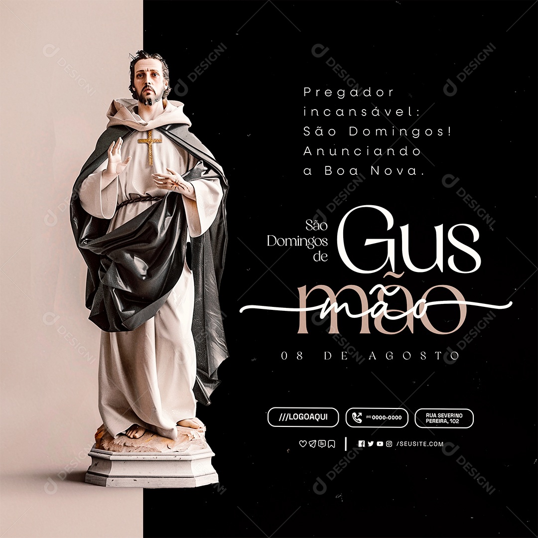 Dia de São Domingos Gusmão 08 de Agosto Social Media PSD Editável