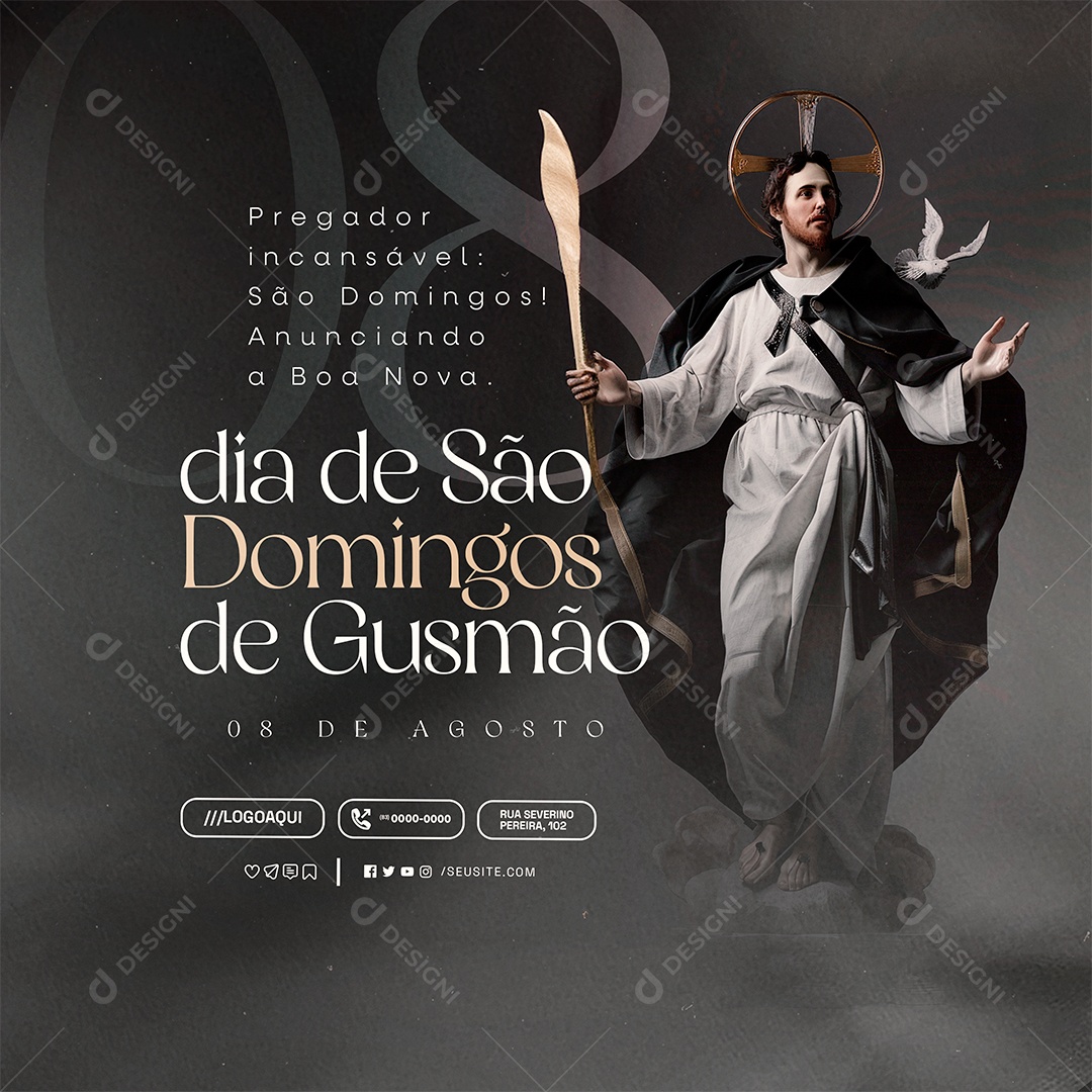 Dia de São Domingos Gusmão 08 de Agosto Pregador Social Media PSD Editável