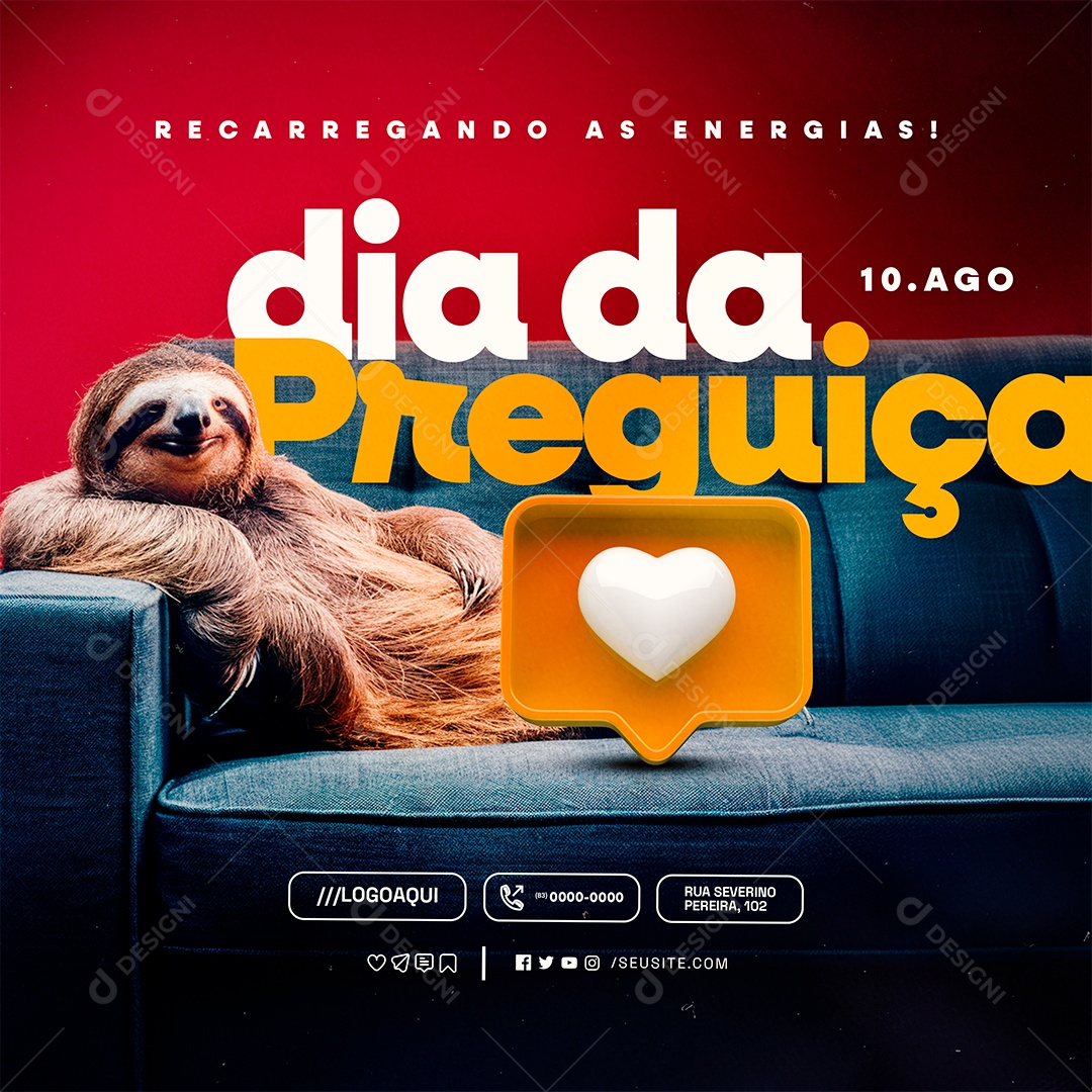 Dia da Preguiça 10 de Agosto Social Media PSD Editável