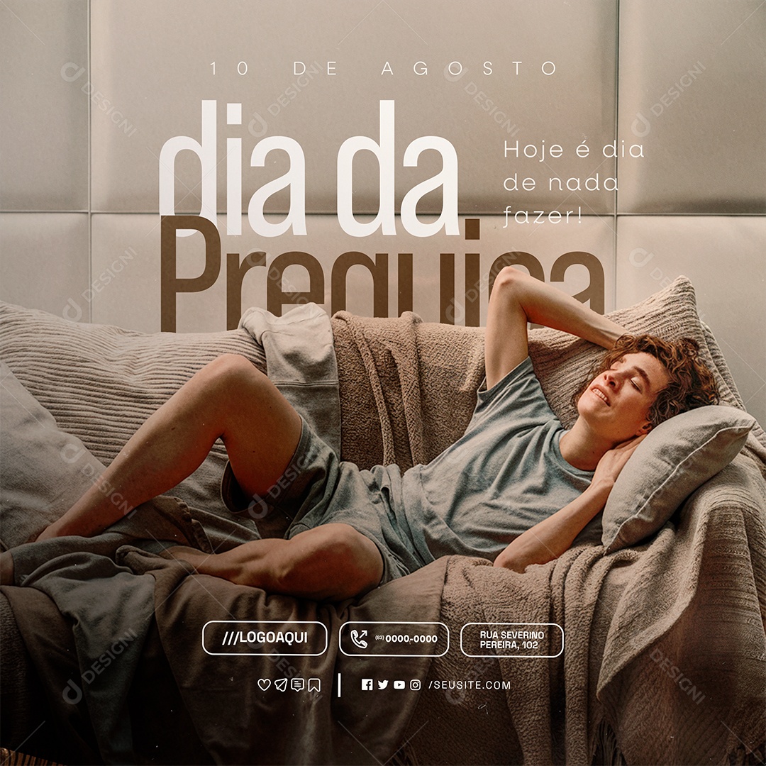 Dia da Preguiça 10 de Agosto Social Media PSD Editável