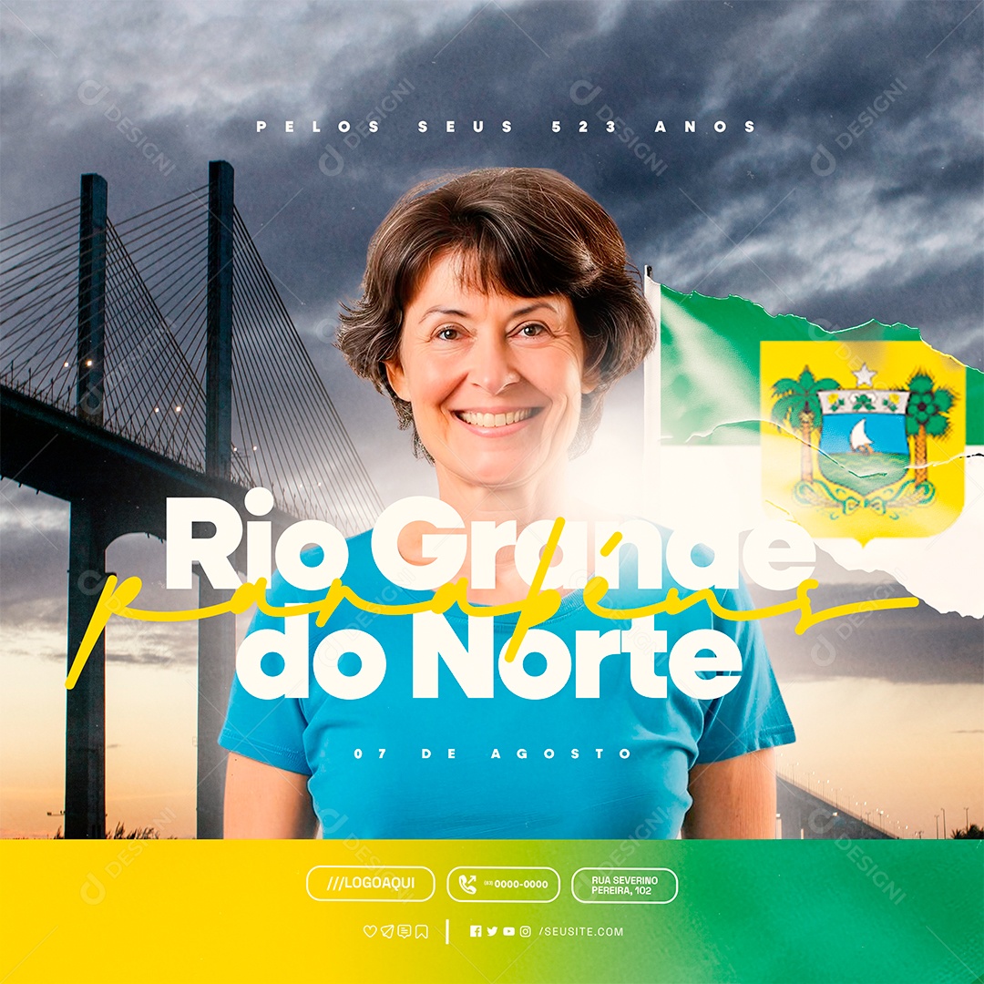 Aniversário do Rio Grande do Norte 07 de Agosto Parabéns Social Media PSD Editável