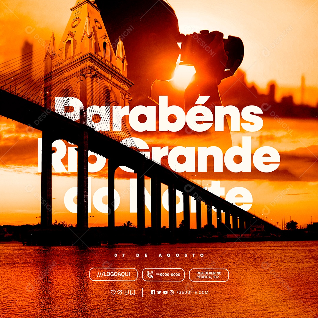 Aniversário do Rio Grande do Norte 07 de Agosto Parabéns Social Media PSD Editável