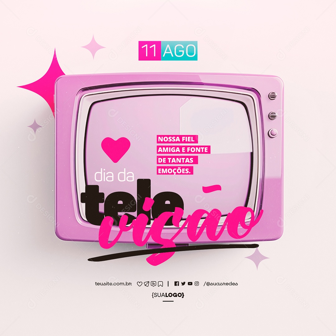 Dia da Televisão 11 de Agosto Nossa Fiel Amiga Social Media PSD Editável
