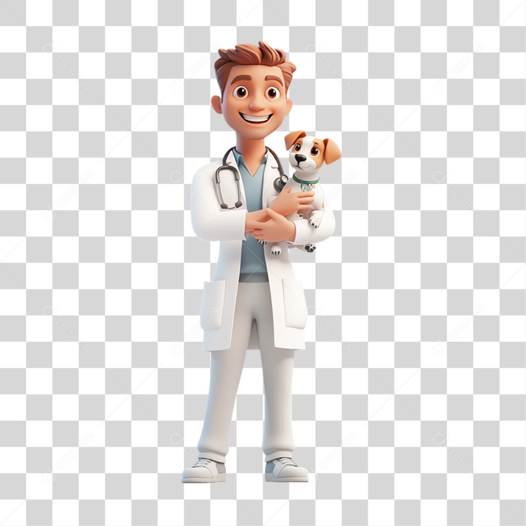 Personagem 3D Médico Veterinário PNG Transparente