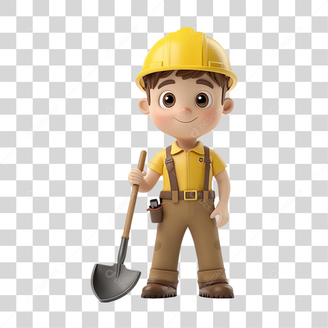 Personagem 3D Homem Pedreiro PNG Transparente