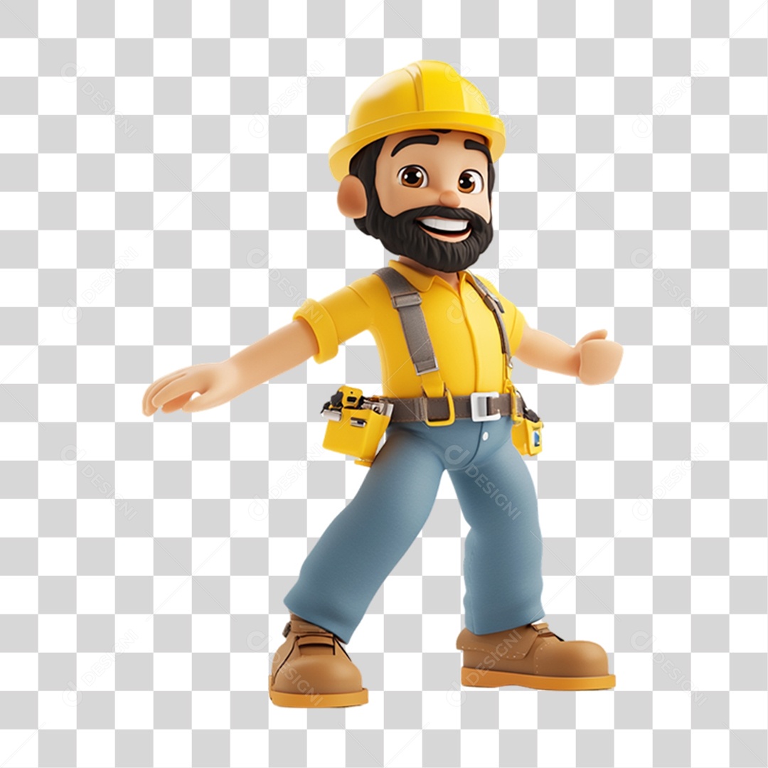 Personagem 3D Homem Pedreiro PNG Transparente
