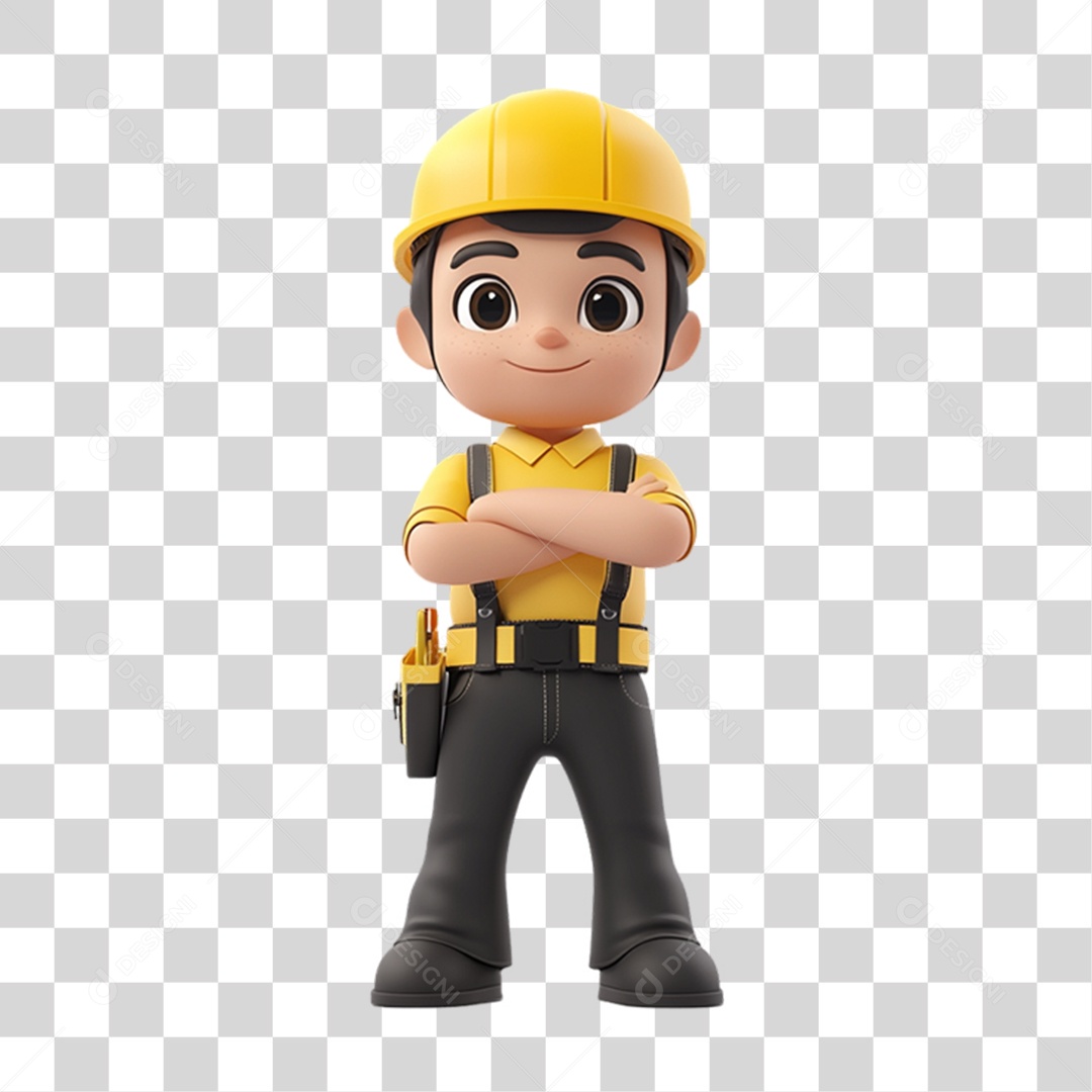 Personagem 3D Homem Pedreiro PNG Transparente