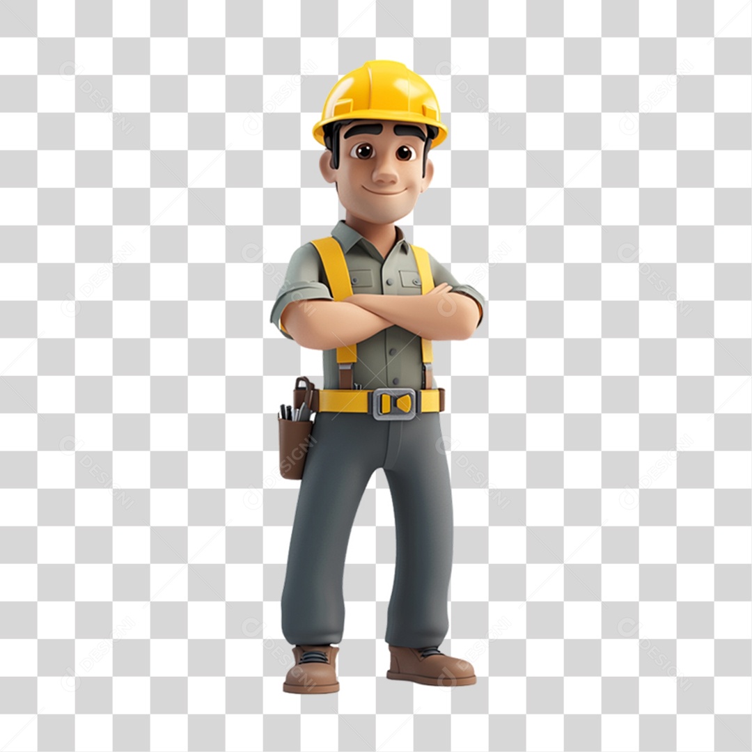 Personagem 3D Homem Pedreiro PNG Transparente