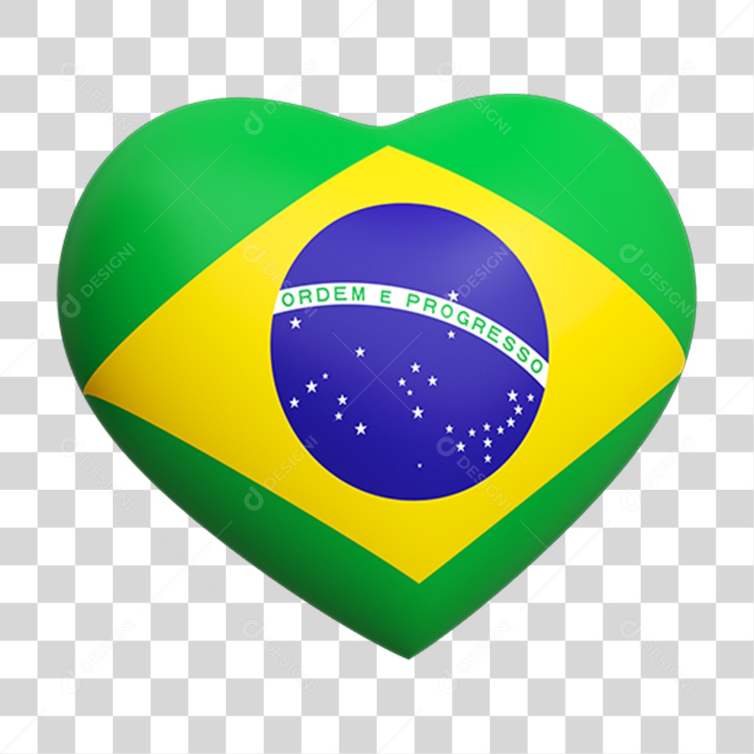 Elemento 3D Coração Bandeira do Brasil PNG Transparente