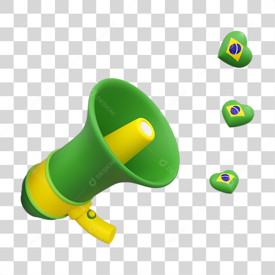 Elemento 3D Alto-falante Bandeira do Brasil PNG Transparente