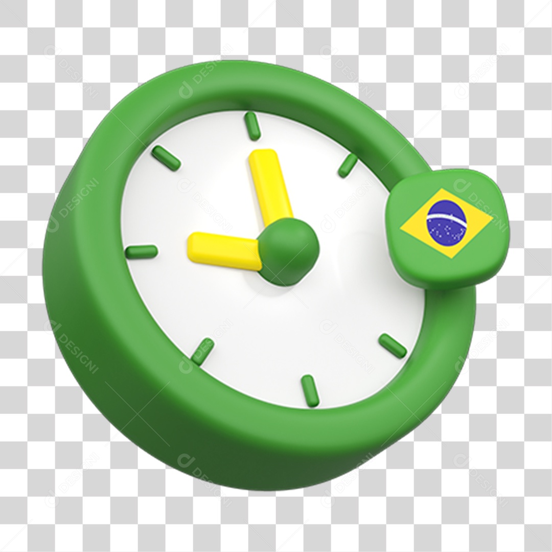 Elemento 3D Relógio Bandeira do Brasil PNG Transparente