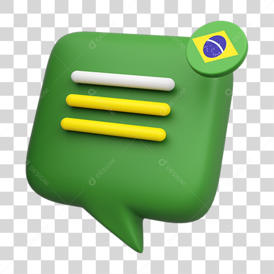 Elemento 3D Caixa de Mensagem Bandeira do Brasil PNG Transparente