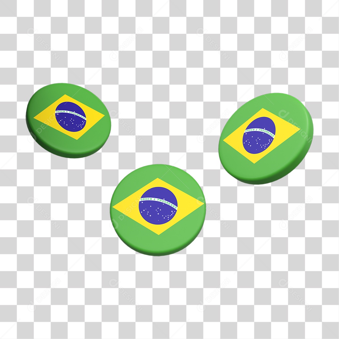 Elemento 3D Botões Bandeira do Brasil PNG Transparente