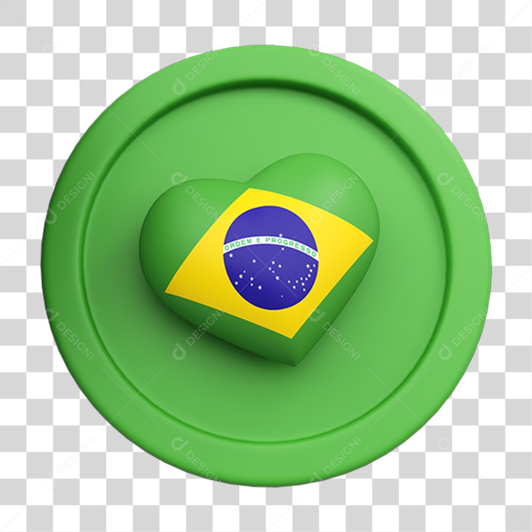 Elemento 3D Placa Coração Bandeira do Brasil PNG Transparente