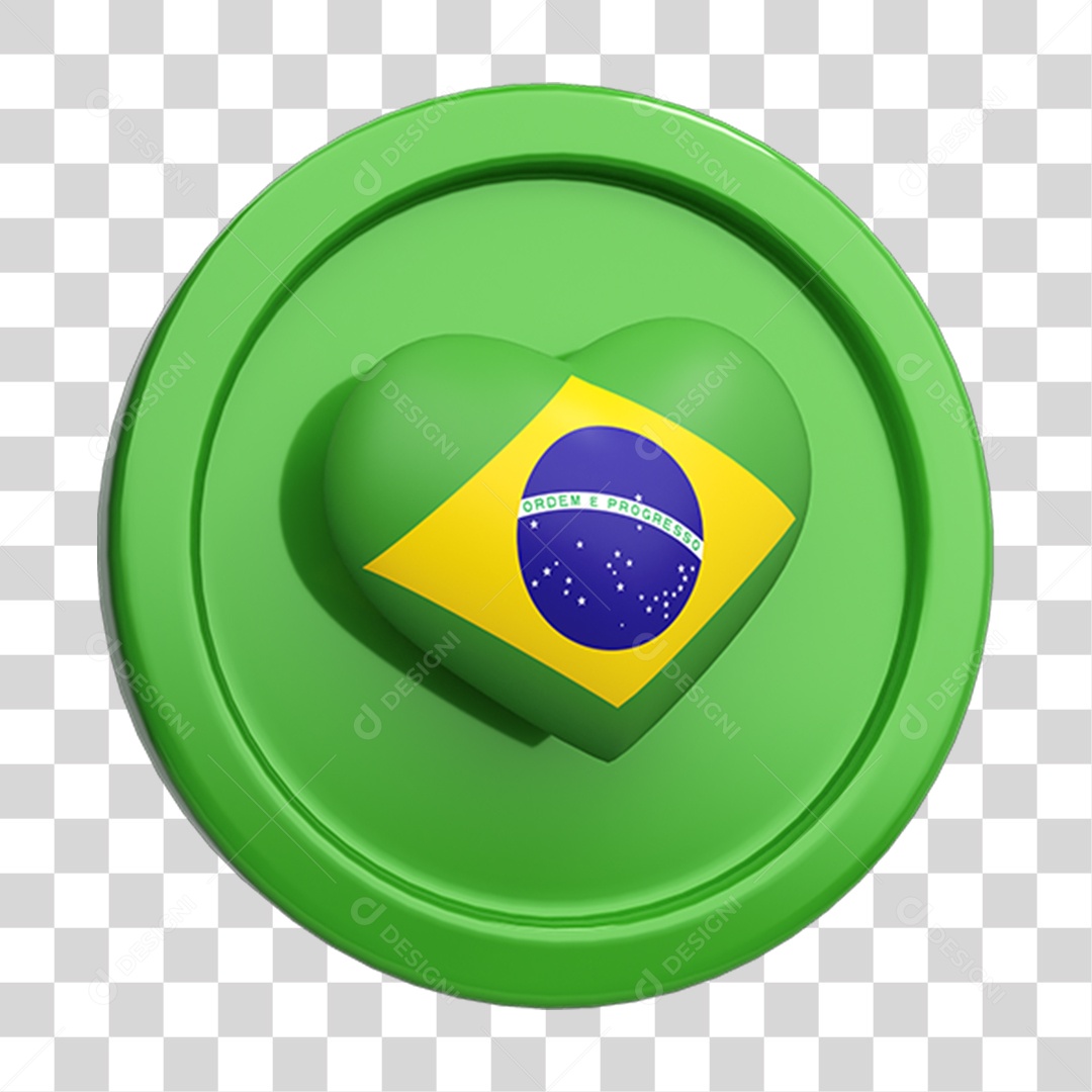Elemento 3D Placa Coração Bandeira do Brasil PNG Transparente