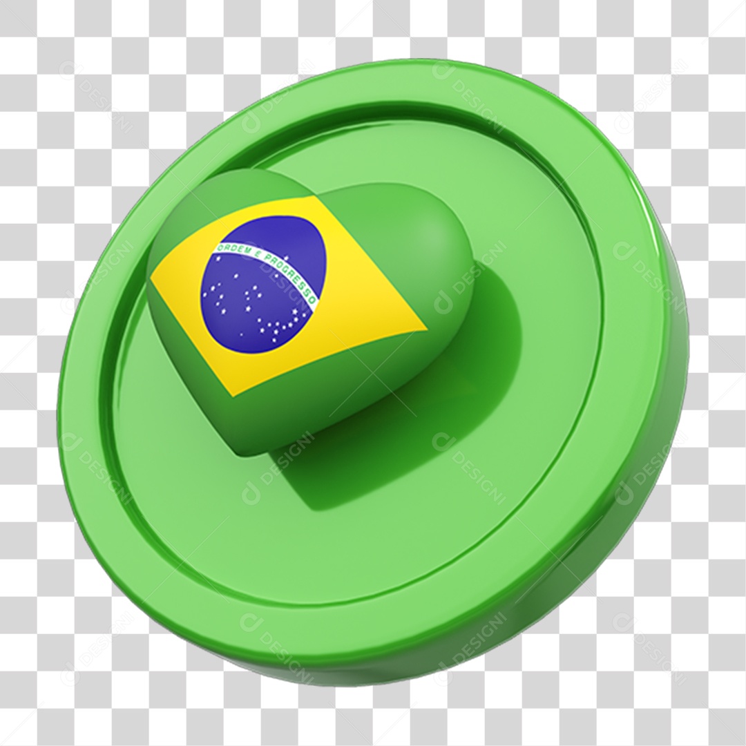 Elemento 3D Placa Coração Bandeira do Brasil PNG Transparente