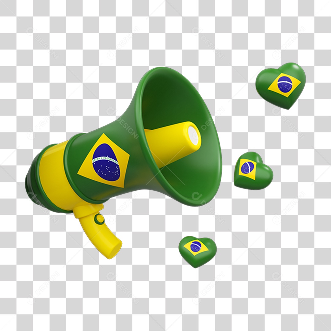 Elemento 3D Alto-falantes Bandeira do Brasil PNG Transparente