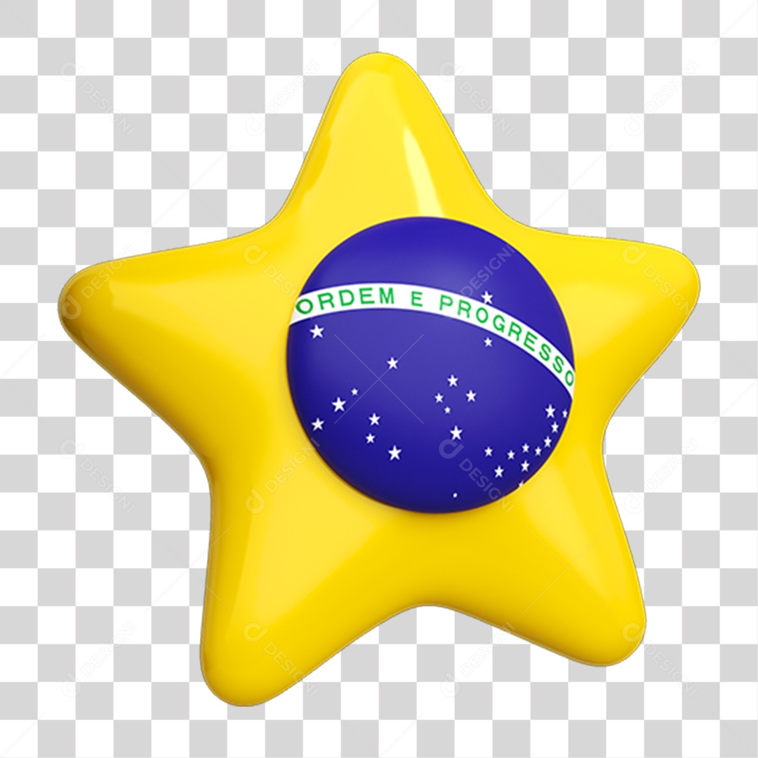 Elemento 3D Estrela Bandeira do Brasil PNG Transparente