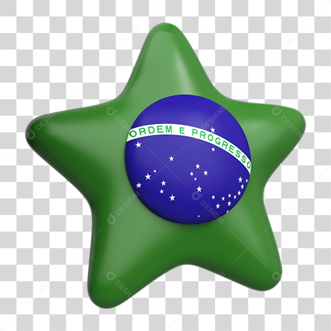 Elemento 3D Estrela Bandeira do Brasil PNG Transparente