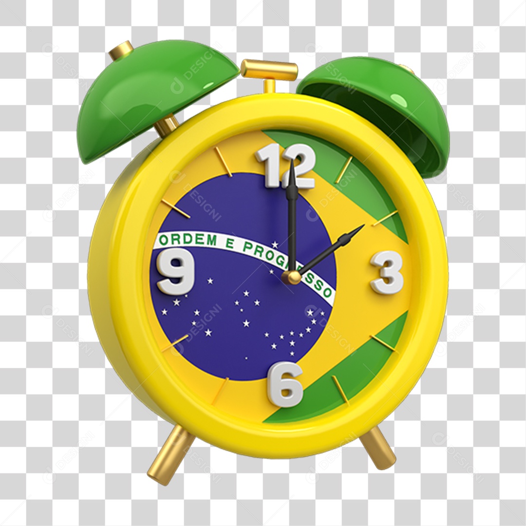 Elemento 3D Relógio Bandeira do Brasil PNG Transparente