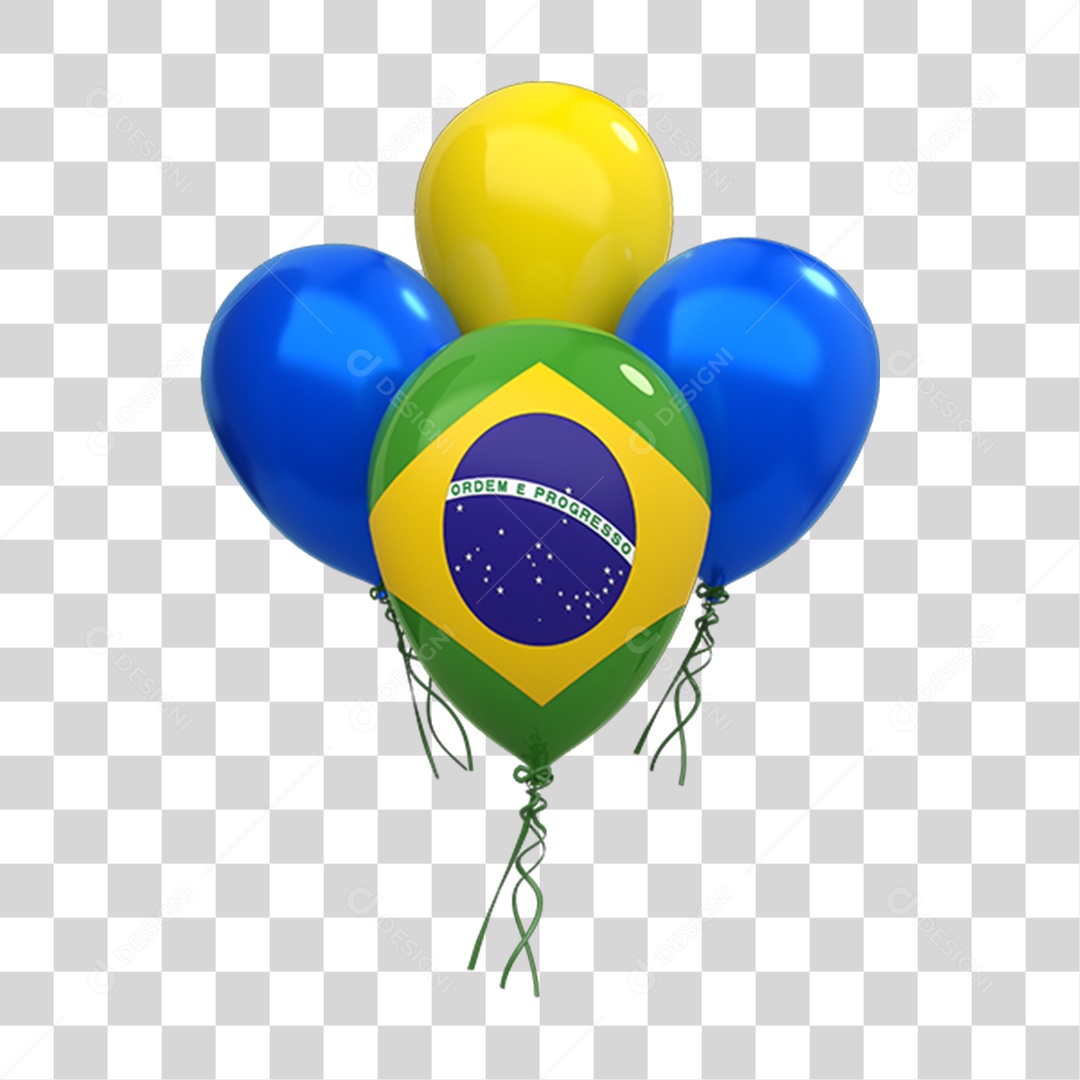 Elemento 3D Balões com Bandeira do Brasil PNG Transparente